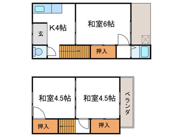 大枝中山町2-231連棟貸家の物件間取画像